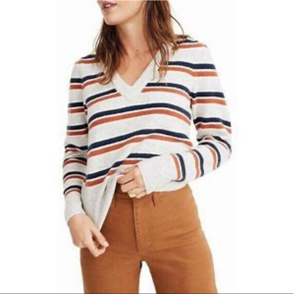 MADEWELL STRIPE MARGO V-NECK PULLOVER SWEATER
